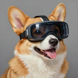 a painting of a happy corgi wearing a cyberpunk vr visor by artgerm, highly detailed digital art