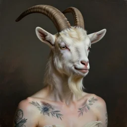 tatoo of a goat headed old girl in short