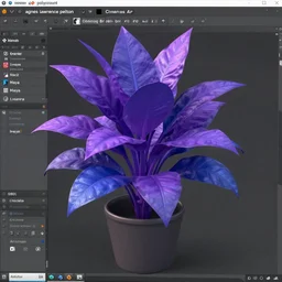 a purple and blue plant with lots of leaves, a computer rendering by agnes lawrence pelton, featured on polycount, computer art, rendered in cinema 4 d, octane render, rendered in maya
