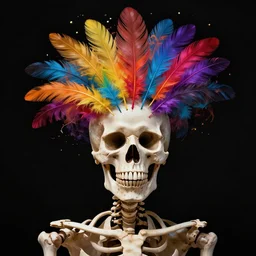 art portrait of skeleton with colorful feathers exploding out of head,8k,by tristan eaton,Stanley Artgermm,Tom Bagshaw,Greg Rutkowski,Carne Griffiths,trending on DeviantArt,face enhance,hyper detailed,minimalist,full of colour