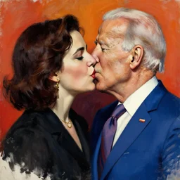 ayn rand and joe biden kissing, soviet art.