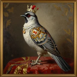 the royal king's caw bird by greg hildebrant fancy rococo baroque regal oil painting high quality award winning clothed in fancy garb