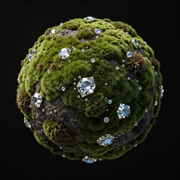 a planet made of moss and diamonds, rich deep moody colors, trending on artstation