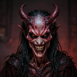 A masterpiece head and shoulders portrait of evil demonic twisted horror