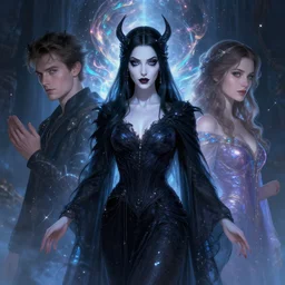 dark sorceress by james jean, charlie bowater, tom bagshaw, nikolay makovsky, melanie delon : : enchanting, ethereal, magical, glowing, sparkle, iridescent, prismatic, portrait, character design, illustration, hyperrealism, photorealism, digital art, concept art, dark fantasy, whimsy, weta, wlop, artstation