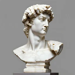 pixel art od statue of superman by michelangelo bust, white natural marble,