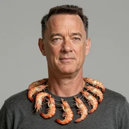 Tom hanks as forrest gump wearing a necklace made out of shrimps around the neck, realistic face, digital art, in the style of Raphael Lacoste, amazing detail, artstation, long shot