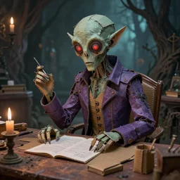 eldritch lovecraftian secretary, eldritch being, made of cardboard, cardboard cutout, colorful, realistic photograph
