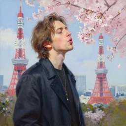 Till Lindemann in Tokyo, Oil painting, Sakura is blowing