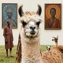 llama with dreadlocks, colorful, detailed, by ernst haeckel, james jean, el anatsui, mandy jurgens