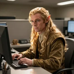 elrond working in a cubicle, office, lotr, elf