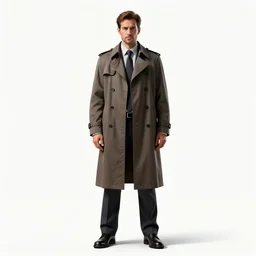 confident detective in trench coat, high detail digital art, full body, standing, isolated on a pure white background, centered, whole figure in frame, sharp focus, studio lighting