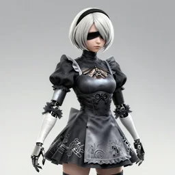 2B from NieR: Automata wearing a maid outfit, mechanical detail, cad, solidworks render
