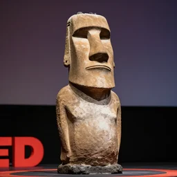 A photo of a moai statue at a TED talk, highly detailed, 4k
