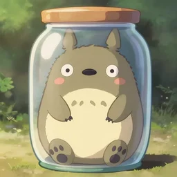 kawaii, a beautiful adorable big creature sitting in a jar, by makoto shinkai an krenz cushart