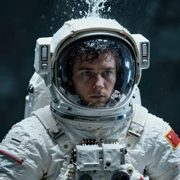 thom yorke wearing an astronaut's helmet that's slowly filling up with water