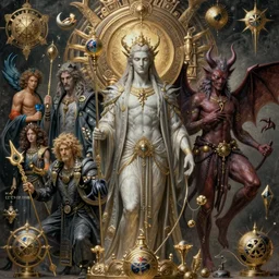 beautiful god and the devil fantasy character portrait, ultra realistic, wide angle, intricate details, the fifth element artifacts, highly detailed by peter mohrbacher, hajime sorayama, wayne barlowe, boris vallejo, aaron horkey, gaston bussiere, craig mullins