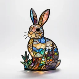 stained glass rabbit, studio photography, full body, isolated on a pure white background, centered, entire subject in frame, sharp focus, soft studio lighting