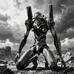 neon genesis eva in old black and white photo