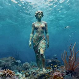 a statue under the sea, by tom bagshaw,