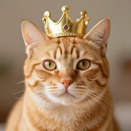 An orange cat wearing a crown