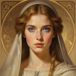 portrait of saint alia atreides of the knife, blue eyes, dune, science fiction, frank herbert, intricate, elegant, highly detailed, digital painting, artstation, concept art, sharp focus, illustration, art by artgerm and greg rutkowski and alphonse mucha
