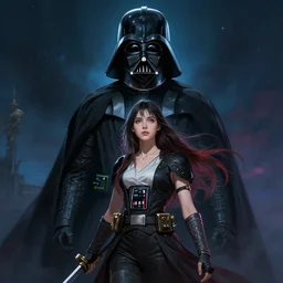 a girl from final fantasy live action, darth vader, evocative, mystical night, very very very very detailed, award winning, masterpiece digital painting by greg rutkowski, alex grey, artstation, 4 k wallpaper