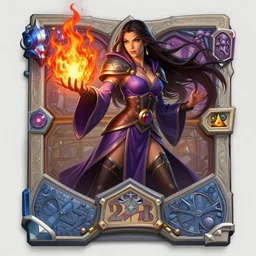 Full body Hearthstone official professional art, with realistic beautiful body & face & eyes. Every following words is important: A sorceress casting a fire ball. Completly coherent and well drawned physical body parts, number one on MasterPieceStation. Very detailed hands with 5 coherent fingers.
