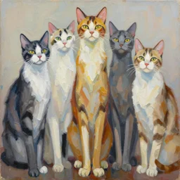 acrylic painting of really tall cats by elizabeth warren bushel, thick brush strokes and visible paint layers