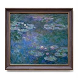 Water Lilies, Claude Monet, masterpiece, 4k art gallery scan, oil on canvas (deframed),Blue and dark green and purple
