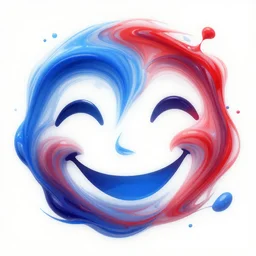 dreaming face, swirling liquids, smile, paints mixing, blue and red, digital art