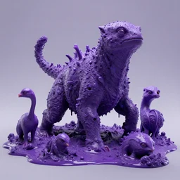 speculative evolution of aiology creatures / animals coverd on purple sludge