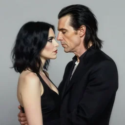 attractive handsome fully clothed nick cave confesses his love for attractive fully clothed bjork. centered composition. highly detailed painting by gaston bussiere and j. c. leyendecker and william adolphe bouguereau and fra angelico and octane render, musee d'orsay 8 k