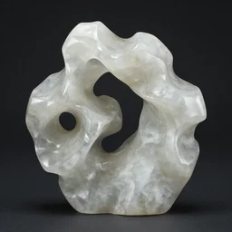 abstract carved quartz sculpture, wiggly non rational shapes, fluid and dynamic, sharp and smooth, product photo