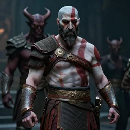 film still of kratos as a demon in hell in the new lucifer movie, sharp focus, artstation