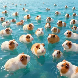hyper realistic cute guineapigs everywhere are swimming under vast sea, by simon stalenhag, frank frazetta, greg rutkowski, beeple, yoko taro, christian macnevin, wlop and krenz cushart, epic fantasy character art, volumetric outdoor lighting, midday, high fantasy, cgsociety, cheerful colours, full length, exquisite detail, post - processing, masterpiece, cinematic, 4 k, 8 k