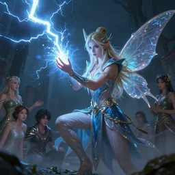 legendary fairy prince casting a lightning spell,, lightning energy, blue energy, highly detailed, d & d, fantasy, highly detailed, digital painting, trending on artstation, concept art, sharp focus, illustration, global illumination, ray tracing, realistic shaded, art by artgerm and greg rutkowski and fuji choko and viktoria gavrilenko and hoang lap