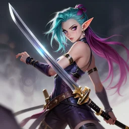 grimes with elf ears, incredible sword katana warrior, astonishing digital painting, trending on artstation, 1 6 k
