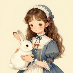 a cute victorian girl with rabit, illustration, 8 k, by roby dwi antono, by mark ryden