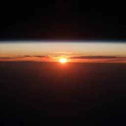 a view of a sunset from low earth orbit, the black void of outer space is visible, photograph, space, cinematic, 4 k, detailed, satellite imagery, beautiful view, atmospheric, cosmic