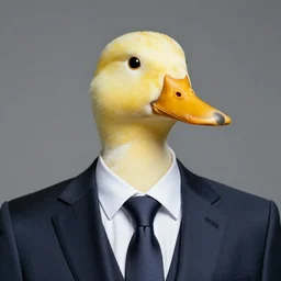 a high detail photo of a man with a duck's head wearing a suit, photorealism