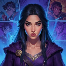 head-on symmetrical centered painted portrait, Maya Ali as a D&D sorcerer, matte painting Arcane DOTA Blizzard pixar, maya engine on stylized background splash comics global illumination lighting artstation, by Jesper Ejsing, RHADS, Makoto Shinkai and Lois van baarle, ilya kuvshinov, rossdraws
