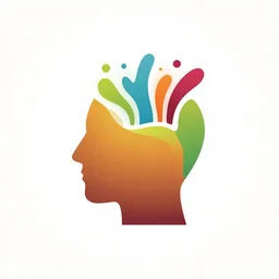 a logo of a head with colors flowing through it, simplistic, colorful,