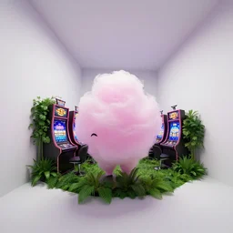 minimalistic extreme wide angle curved perspective digital art of sss chubby cotton candy indoor casino with plants by anton fadeev from nightmare before christmas