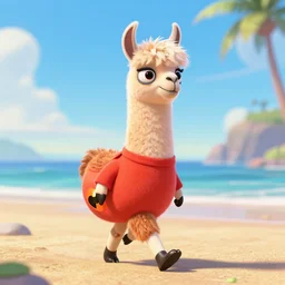 llama as nendoroid walking on a beach in the incredibles movie style, anime, disney, pixar, 8 k, hd, dof, kodak film, volumetric lighting, subsurface scattering, photorealistic, octane render, details
