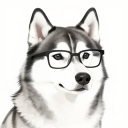 simple sketch of a husky wearing glasses