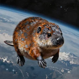 painting of a platypus floating in space, nasa photography, hd, highly detailed