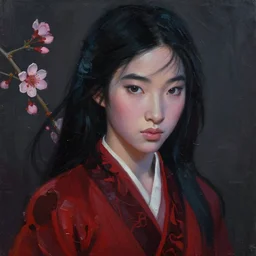 花 木 兰, cyberpunk, oil painting, darkness, paint texture, digital painting, highly detailed, artstation, sharp focus, illustration, concept art, ruan jia, charlie bowater, tom bagshaw, norman rockwell