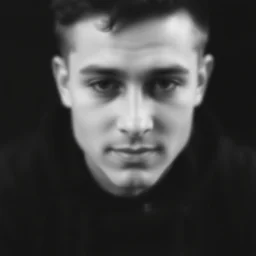 black and white image of an teen guy blurry face