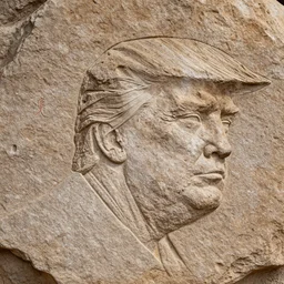 stone carving of Donald Trump. ancient cave markings. 8000 years old.